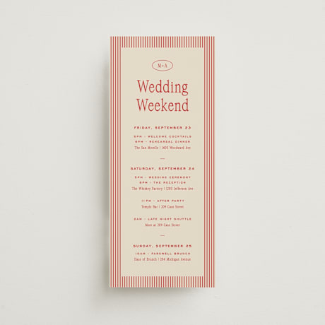 Tall Wedding Weekend Itinerary Cards