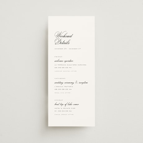 Tall Wedding Weekend Itinerary Cards