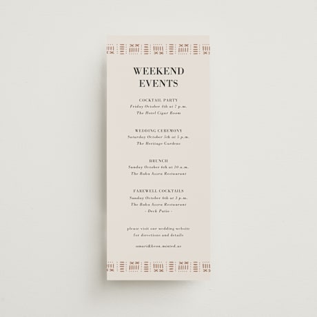 Tall Wedding Weekend Itinerary Cards