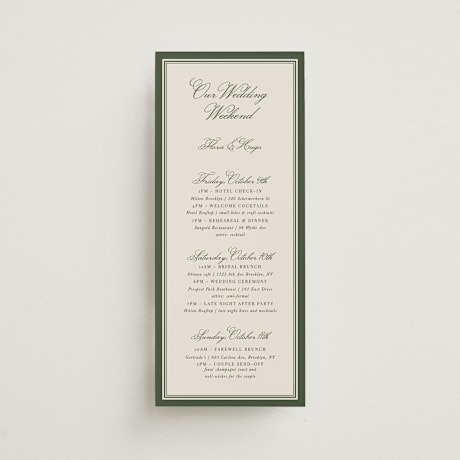 Tall Wedding Weekend Itinerary Cards