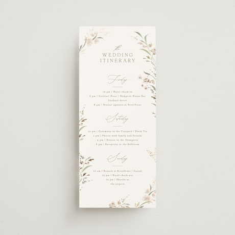 Foil-Pressed Tall Wedding Weekend Itinerary Cards