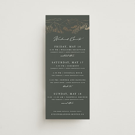Foil-Pressed Tall Wedding Weekend Itinerary Cards