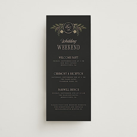 Foil-Pressed Tall Wedding Weekend Itinerary Cards