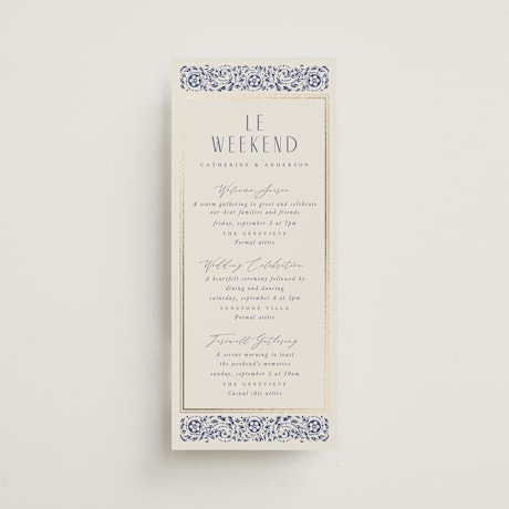 Foil-Pressed Tall Wedding Weekend Itinerary Cards