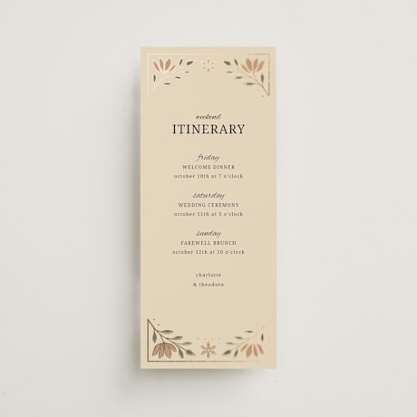 Foil-Pressed Tall Wedding Weekend Itinerary Cards