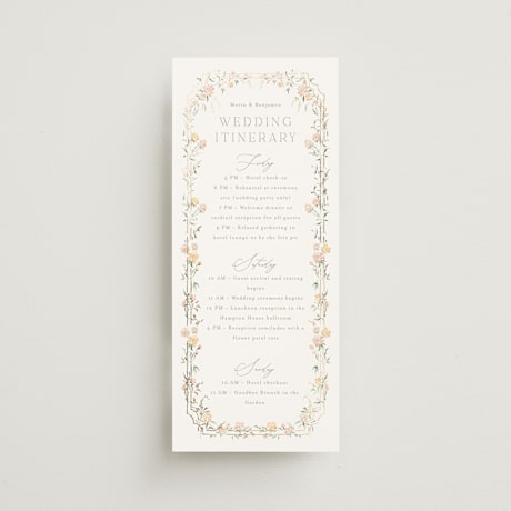 Foil-Pressed Tall Wedding Weekend Itinerary Cards