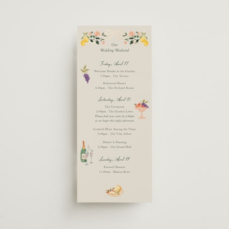 Foil-Pressed Tall Wedding Weekend Itinerary Cards