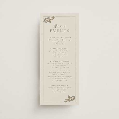 Foil-Pressed Tall Wedding Weekend Itinerary Cards