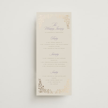 Foil-Pressed Tall Wedding Weekend Itinerary Cards