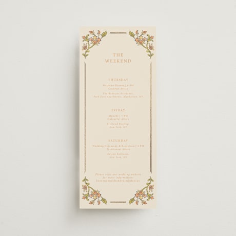Foil-Pressed Tall Wedding Weekend Itinerary Cards
