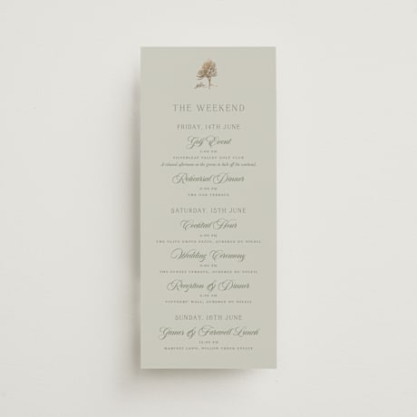 Foil-Pressed Tall Wedding Weekend Itinerary Cards