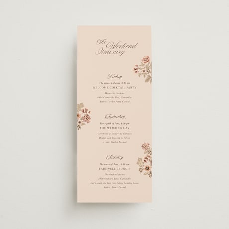 Foil-Pressed Tall Wedding Weekend Itinerary Cards