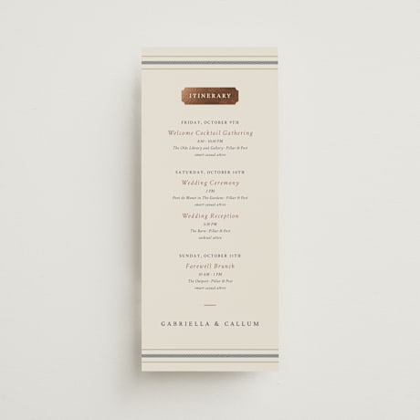 Foil-Pressed Tall Wedding Weekend Itinerary Cards