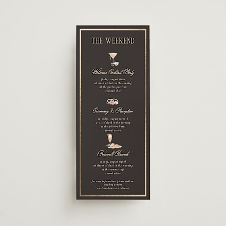 Foil-Pressed Tall Wedding Weekend Itinerary Cards