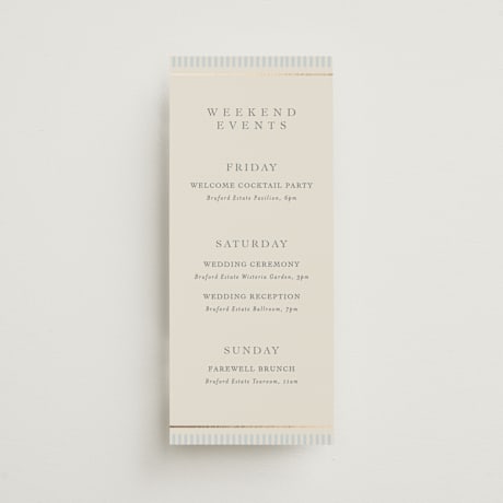 Foil-Pressed Tall Wedding Weekend Itinerary Cards