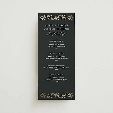 Foil-Pressed Tall Wedding Weekend Itinerary Cards