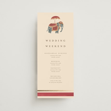 Foil-Pressed Tall Wedding Weekend Itinerary Cards