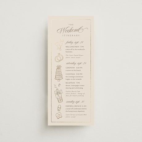 Foil-Pressed Tall Wedding Weekend Itinerary Cards