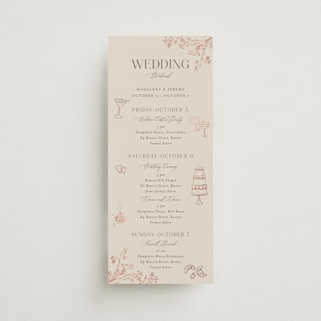 Foil-Pressed Tall Wedding Weekend Itinerary Cards