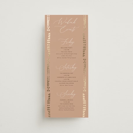 Foil-Pressed Tall Wedding Weekend Itinerary Cards
