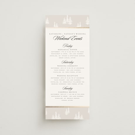 Foil-Pressed Tall Wedding Weekend Itinerary Cards