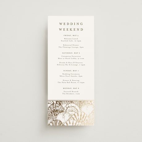 Foil-Pressed Tall Wedding Weekend Itinerary Cards