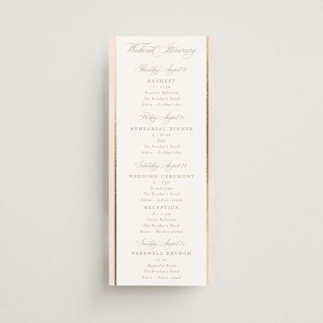 Foil-Pressed Tall Wedding Weekend Itinerary Cards