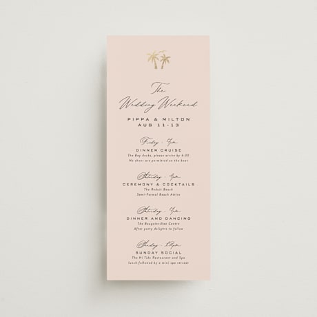 Foil-Pressed Tall Wedding Weekend Itinerary Cards