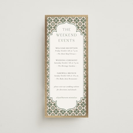 Foil-Pressed Tall Wedding Weekend Itinerary Cards