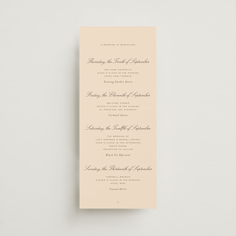 Foil-Pressed Tall Wedding Weekend Itinerary Cards