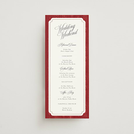 Foil-Pressed Tall Wedding Weekend Itinerary Cards