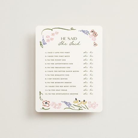 Bridal Shower Insert Cards