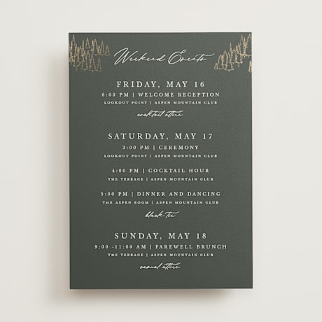 Foil-Pressed Wedding Weekend Itinerary Cards