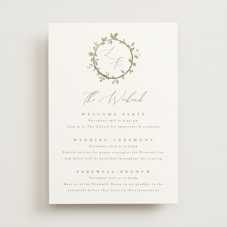 Foil-Pressed Wedding Weekend Itinerary Cards
