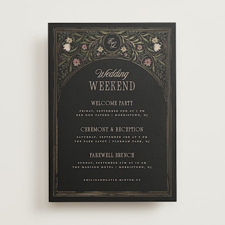 Foil-Pressed Wedding Weekend Itinerary Cards
