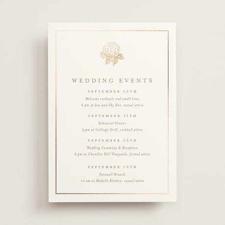 Foil-Pressed Wedding Weekend Itinerary Cards