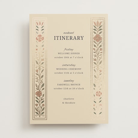 Foil-Pressed Wedding Weekend Itinerary Cards
