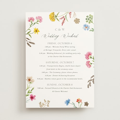 Foil-Pressed Wedding Weekend Itinerary Cards