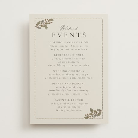 Foil-Pressed Wedding Weekend Itinerary Cards