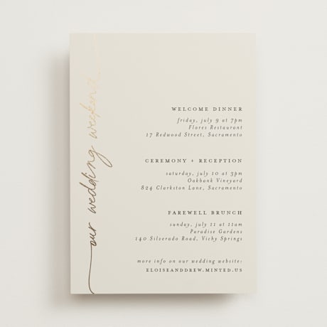 Foil-Pressed Wedding Weekend Itinerary Cards