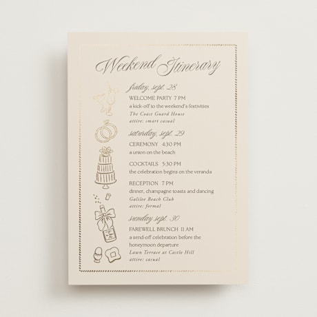 Foil-Pressed Wedding Weekend Itinerary Cards
