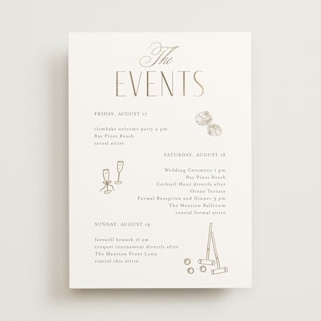 Foil-Pressed Wedding Weekend Itinerary Cards