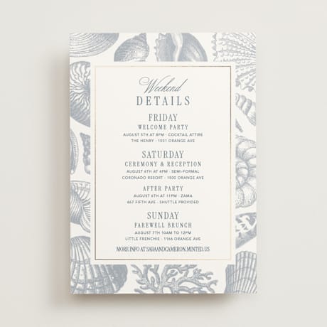 Foil-Pressed Wedding Weekend Itinerary Cards
