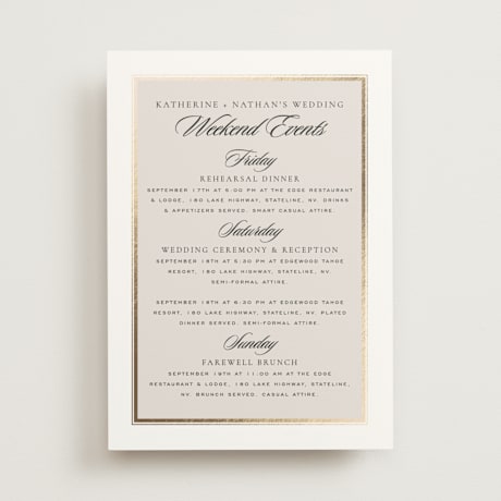 Foil-Pressed Wedding Weekend Itinerary Cards