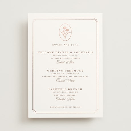 Foil-Pressed Wedding Weekend Itinerary Cards
