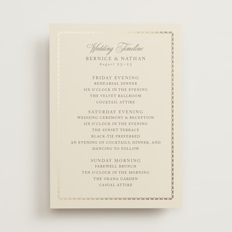 Foil-Pressed Wedding Weekend Itinerary Cards