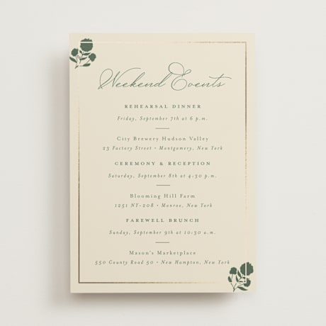 Foil-Pressed Wedding Weekend Itinerary Cards