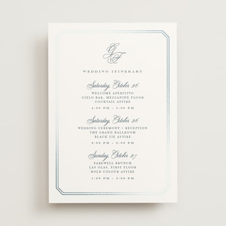 Foil-Pressed Wedding Weekend Itinerary Cards