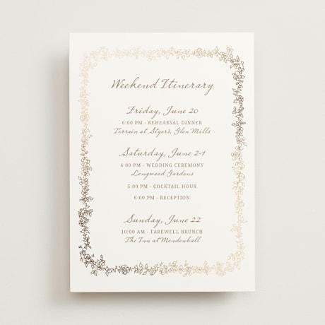 Foil-Pressed Wedding Weekend Itinerary Cards