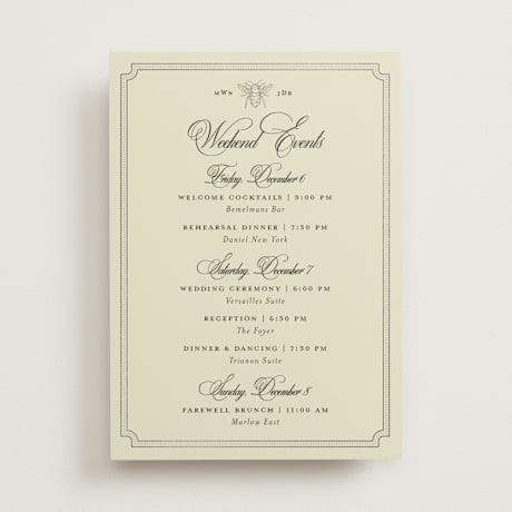 Foil-Pressed Wedding Weekend Itinerary Cards